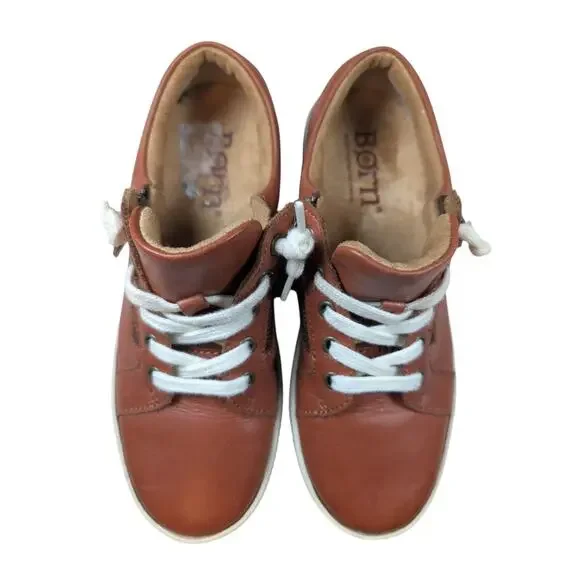 Born Paloma Brown Leather Zip-Up Laced Sneakers Shoes Size Womens 6.5 Comfort - Picture 4 of 11